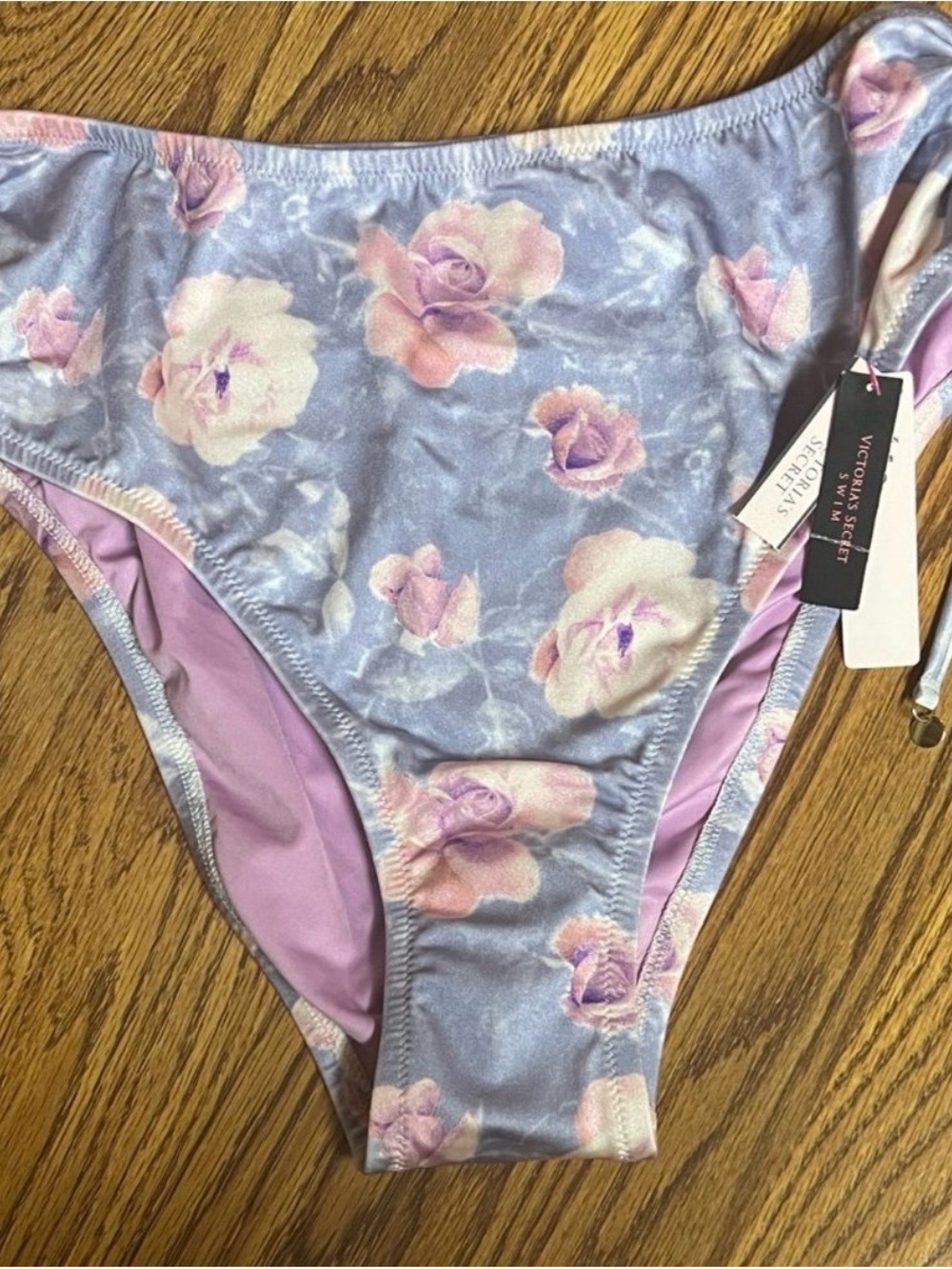Victoria's Secret XL Lavender Floral One-Piece Swimsuit with Pink Roses